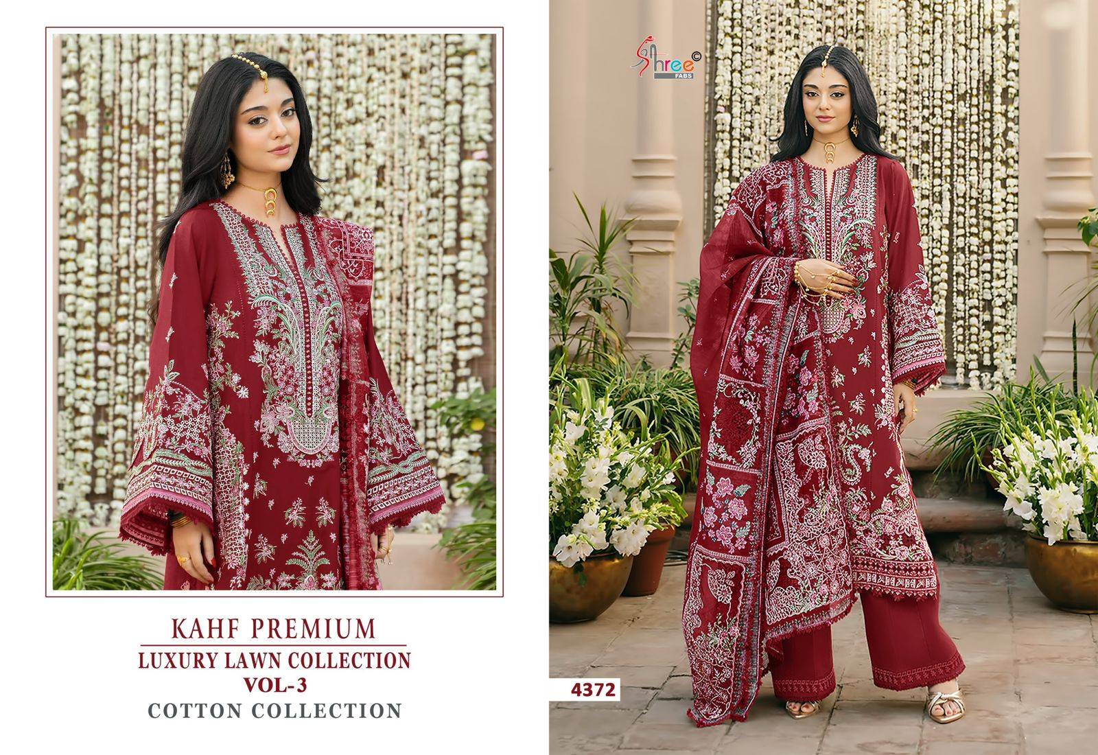  KAHF PREMIUM LUXURY LAWN COLLECTION VOL-3 BY Shree Fabs 4371 TO 4376 SERIES Pakistani Stylish Embroidered Pure cotton Dresses At Wholesale Price
